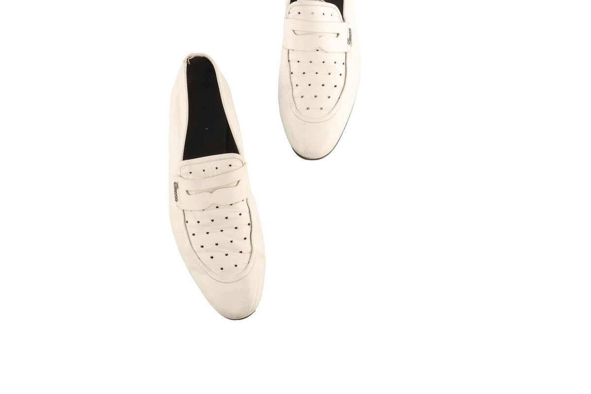GUCCI WHITE MEN'S LEATHER LOAFERS EU 42 UK 8 US 9