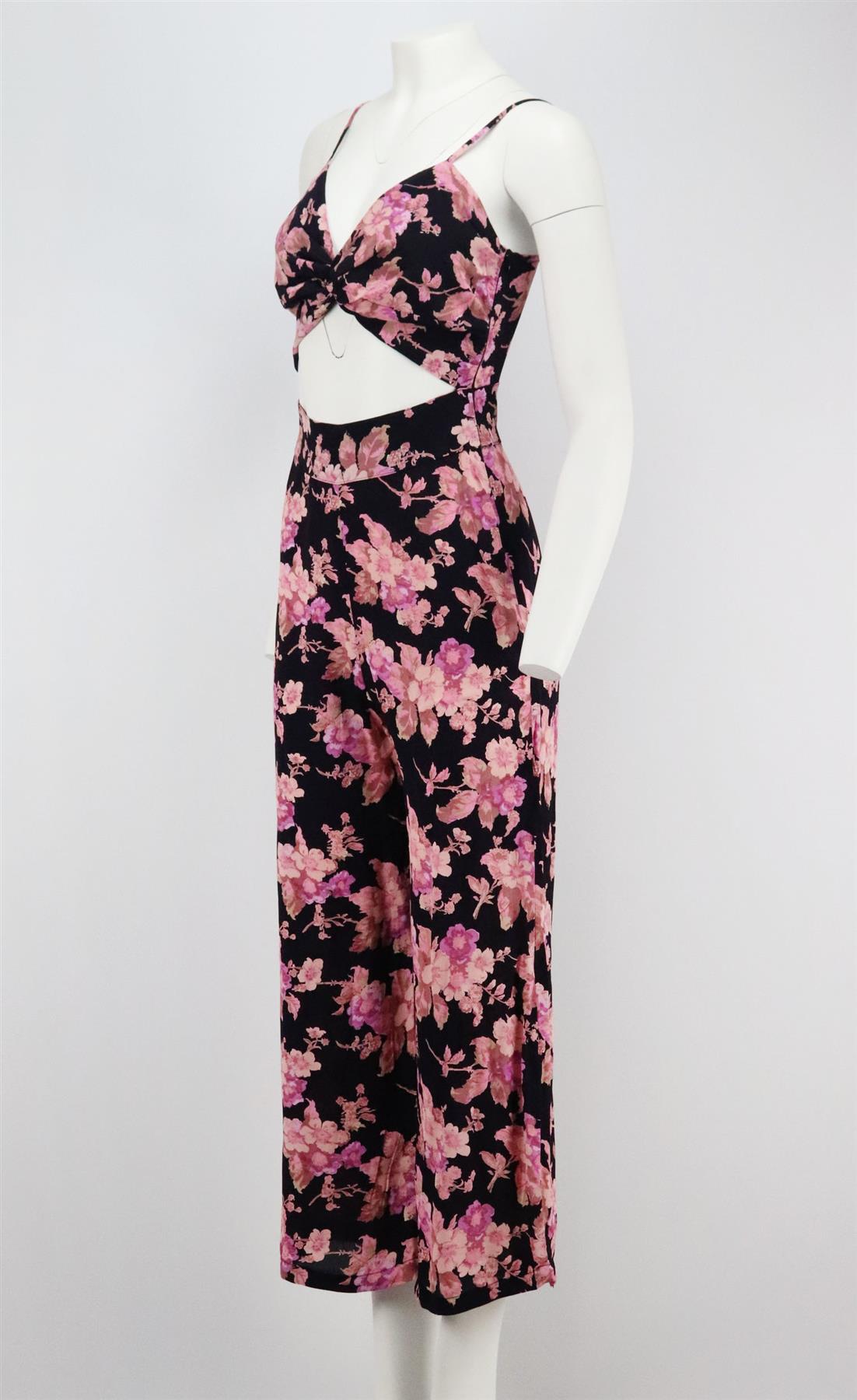 FLYNN SKYE CUTOUT FLORAL PRINT CREPE JUMPSUIT SMALL