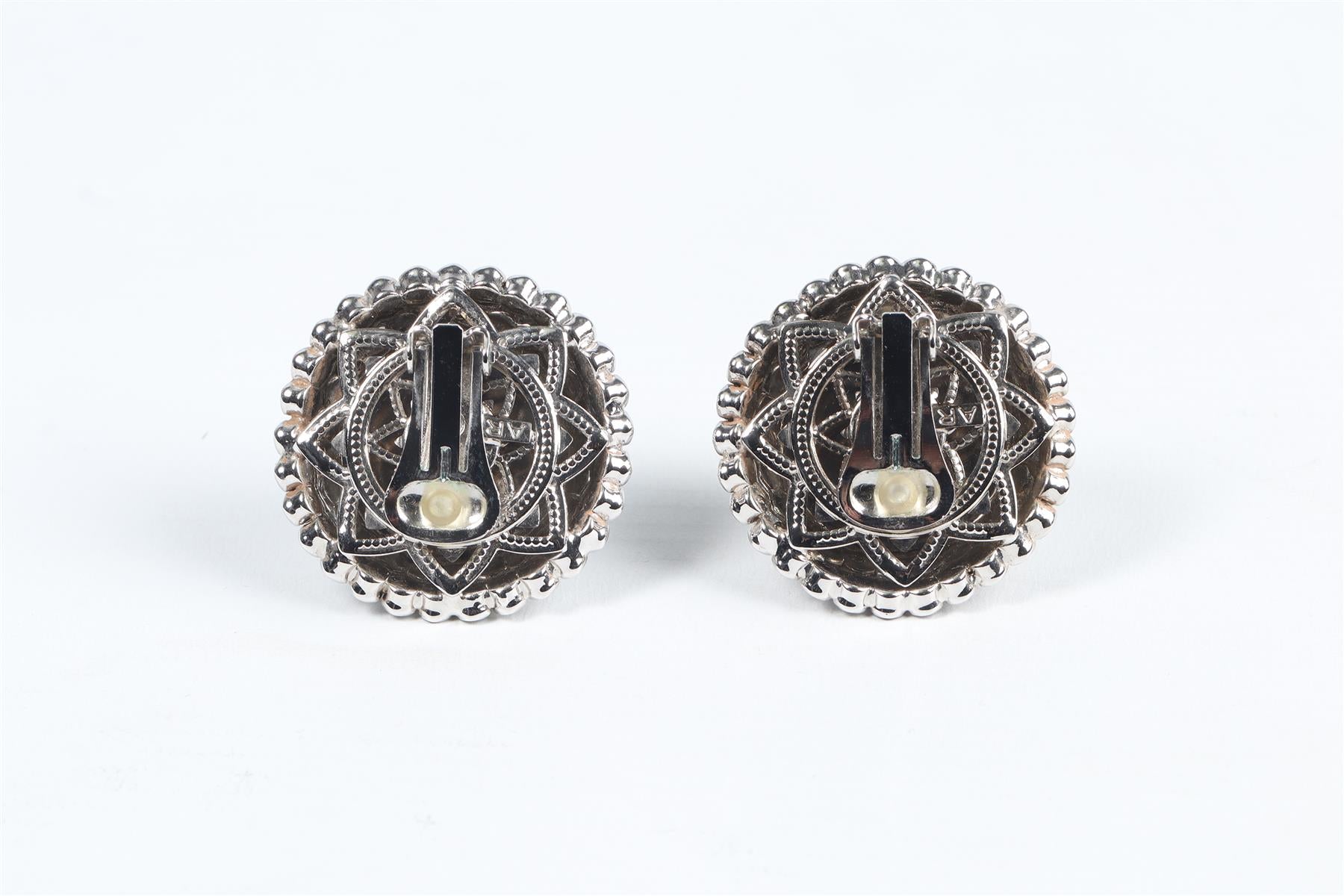 ALESSANDRA RICH SILVER TONE AND FAUX PEARL CLIP EARRINGS