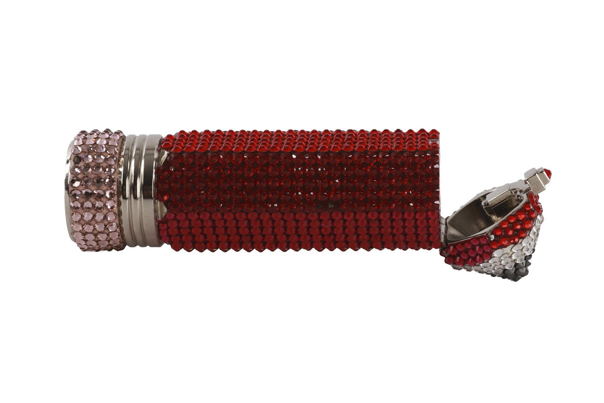 JUDITH LEIBER RED CRYSTAL AND SILVER TONE PILL BOX