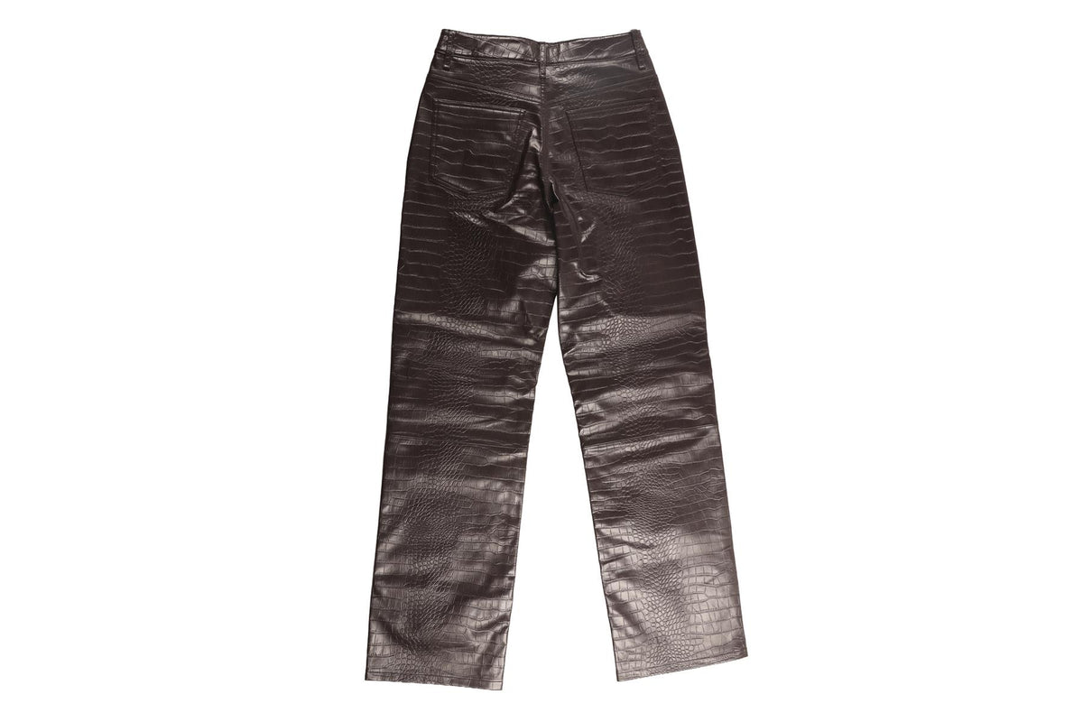 THE FRANKIE SHOP BROWN FAUX LEATHER STRAIGHT LEG PANTS SMALL