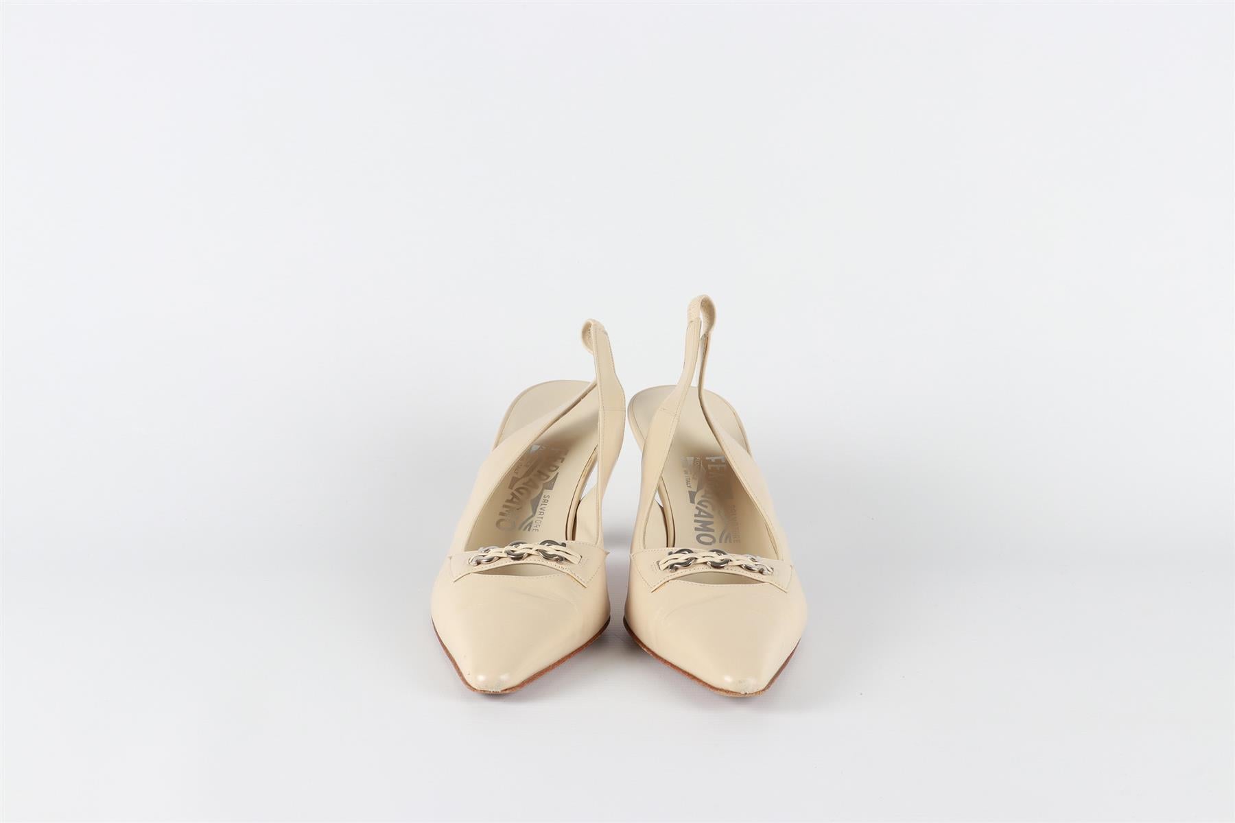 SALVATORE FERRAGAMO BEIGE LEATHER SLINGBACK PUMPS EU 37 UK 4 US 7