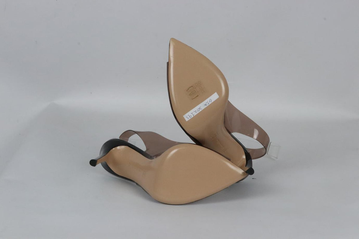 GIANVITO ROSSI BOW DETAILED PVC AND PATENT LEATHER SLINGBACK PUMPS EU 38.5 UK 5.5 US 8.5