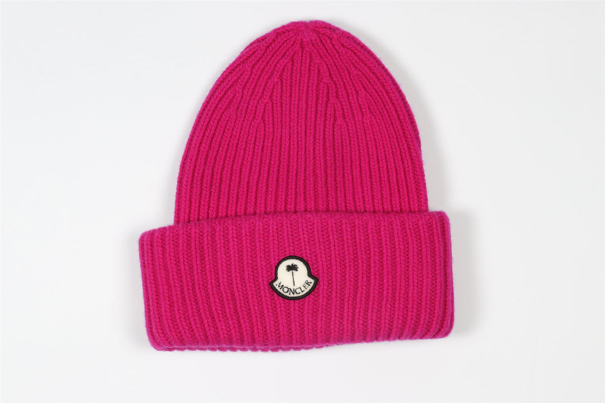 MONCLER + PALM ANGELS PINK WOOL BEANIE ONE SIZE
