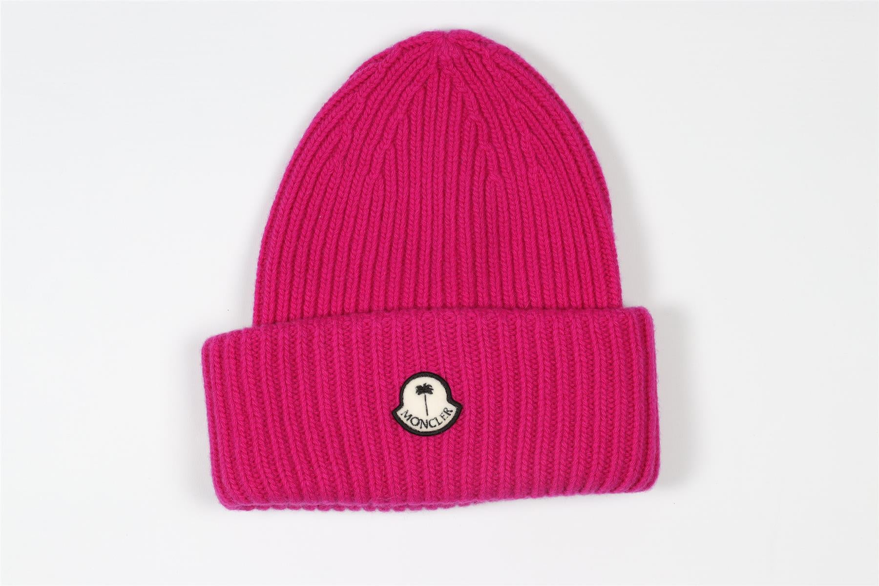 MONCLER + PALM ANGELS PINK WOOL BEANIE ONE SIZE