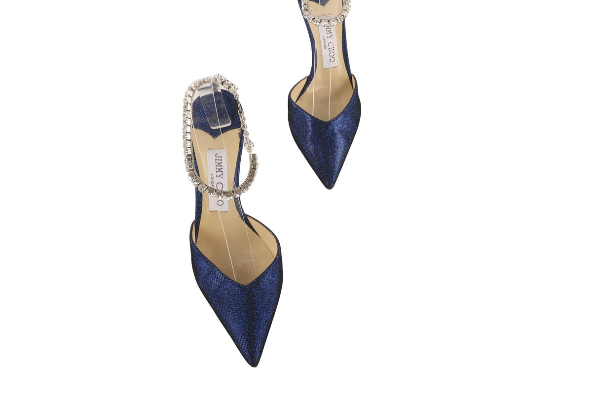 JIMMY CHOO BLUE CRYSTAL AND FABRIC PUMPS EU 36.5 UK 3.5 US 6.5