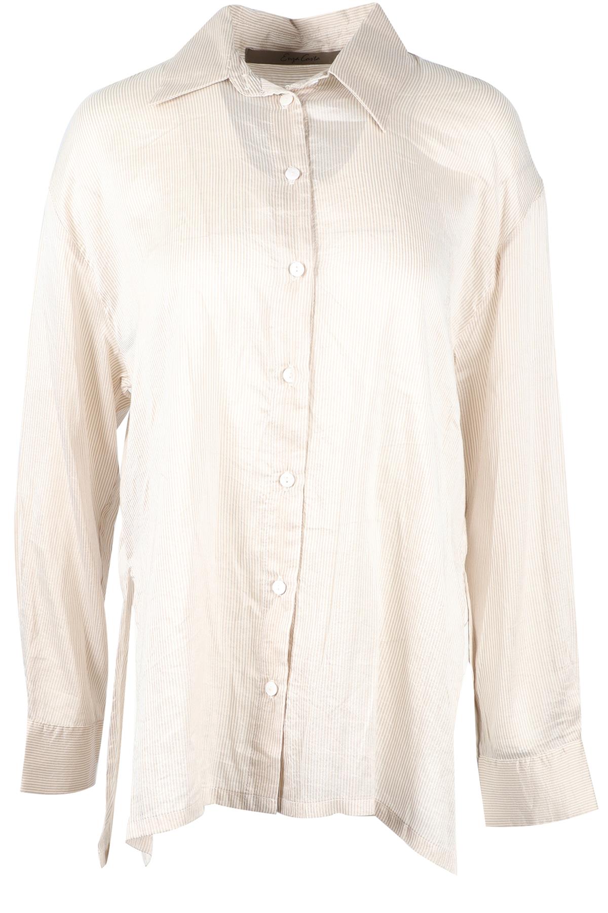 ENZA COSTA BEIGE AND WHITE SILK BLEND SHIRT SMALL