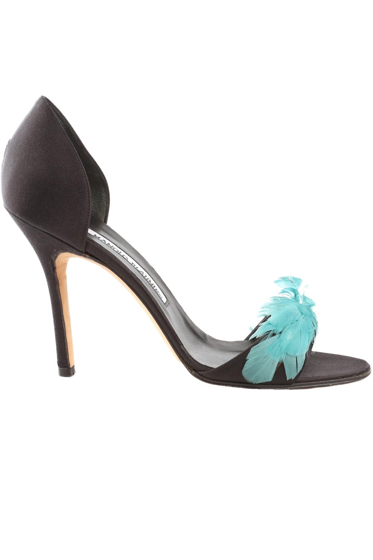 MANOLO BLAHNIK BLACK SATIN SANDALS EU 37 UK 4 US 7