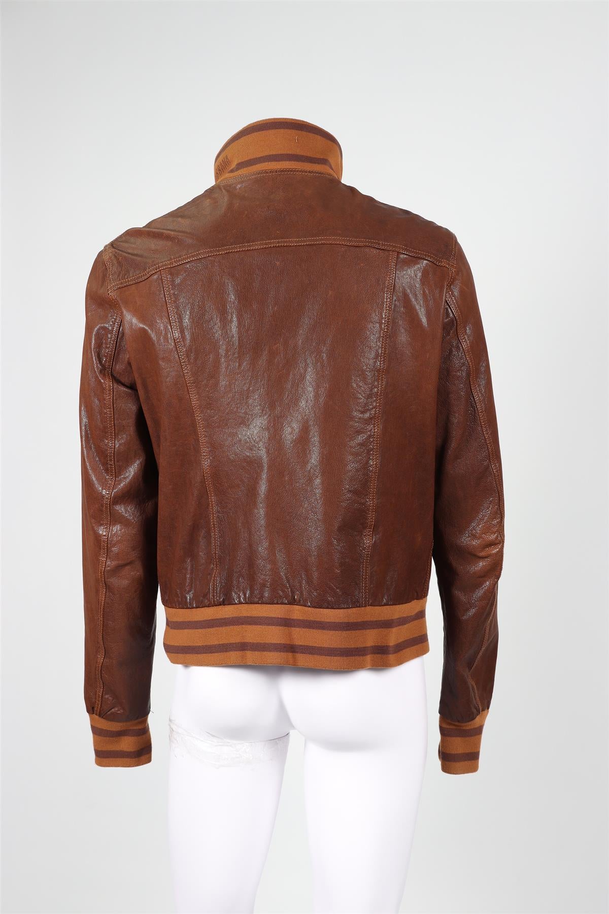 D&G BROWN MEN'S LEATHER JACKET IT 54 UK 44