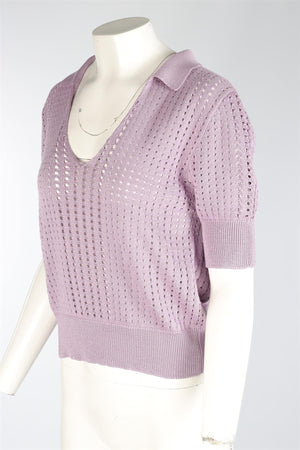 BOTTEGA VENETA PURPLE SILK POLO TOP IT 46 UK 14