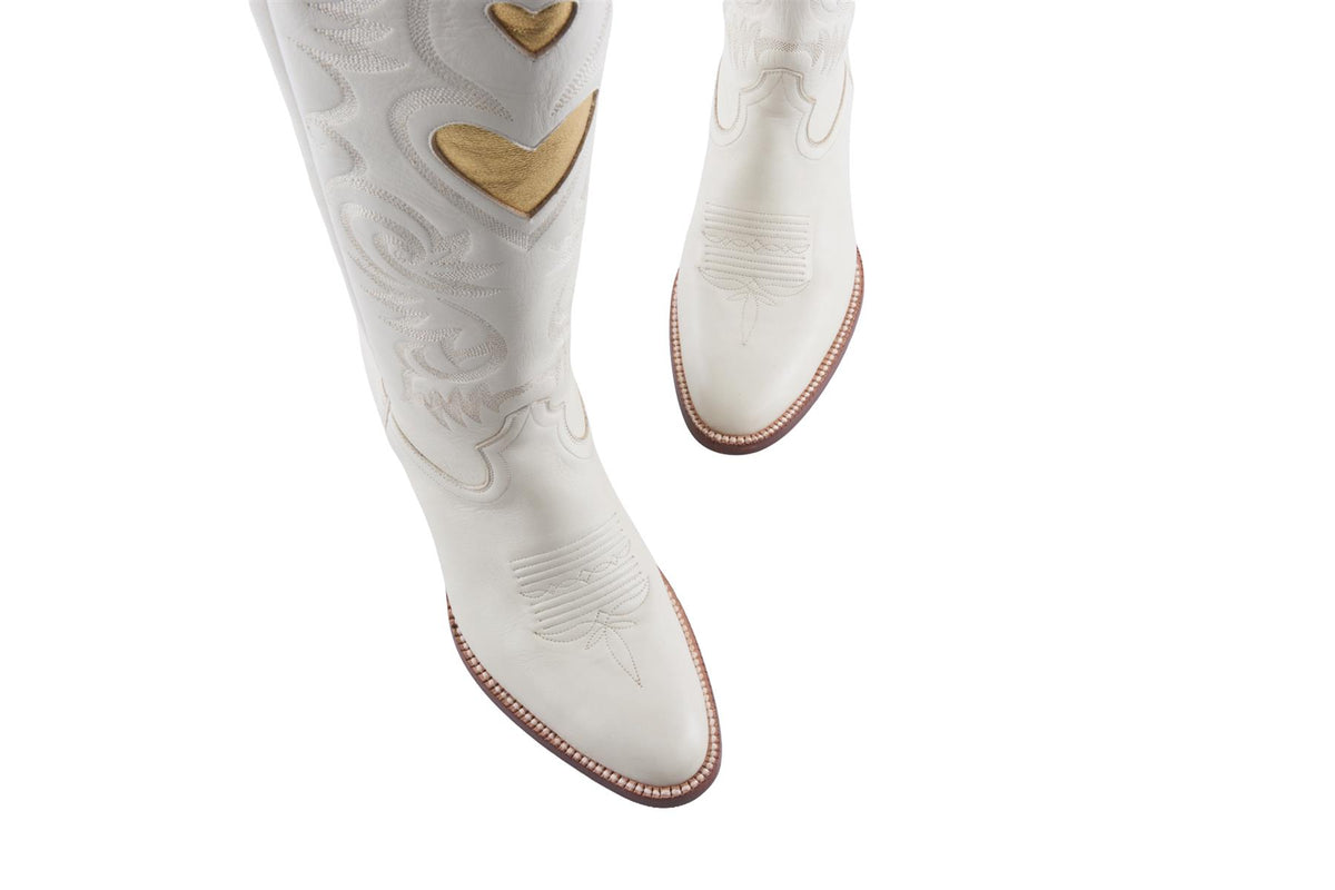 Cream Leather Knee High Boot