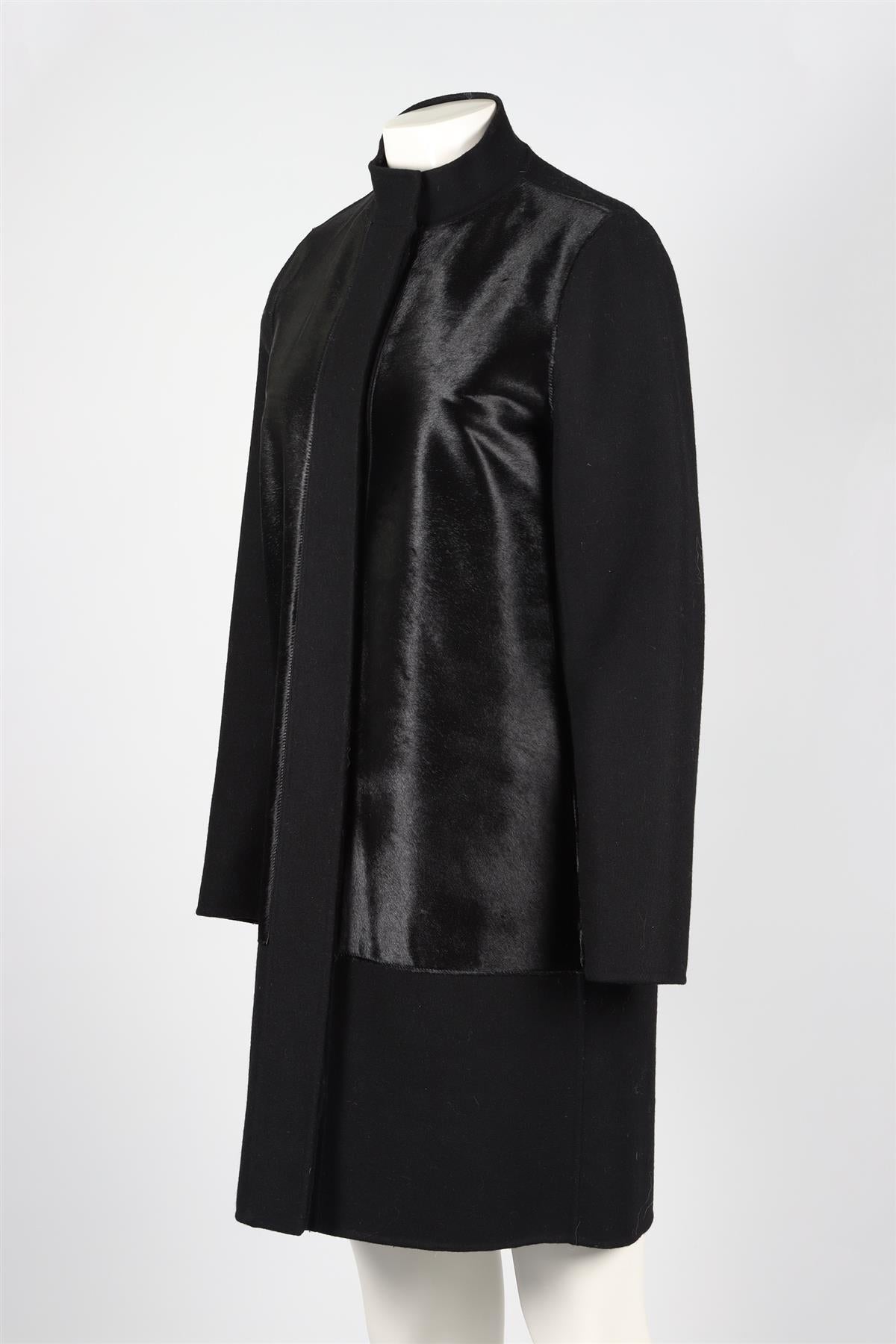 VINCE BLACK CALF HAIR AND WOOL BLEND COAT MEDIUM