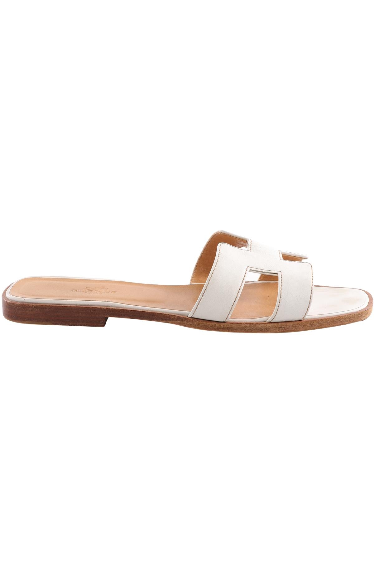 HERMÈS WHITE ORAN LEATHER SANDALS EU 38