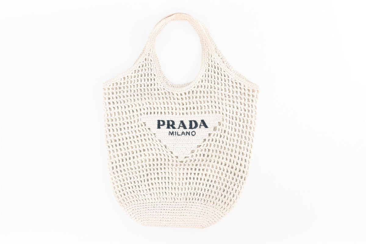 PRADA WHITE RAFFIA TOTE BAG