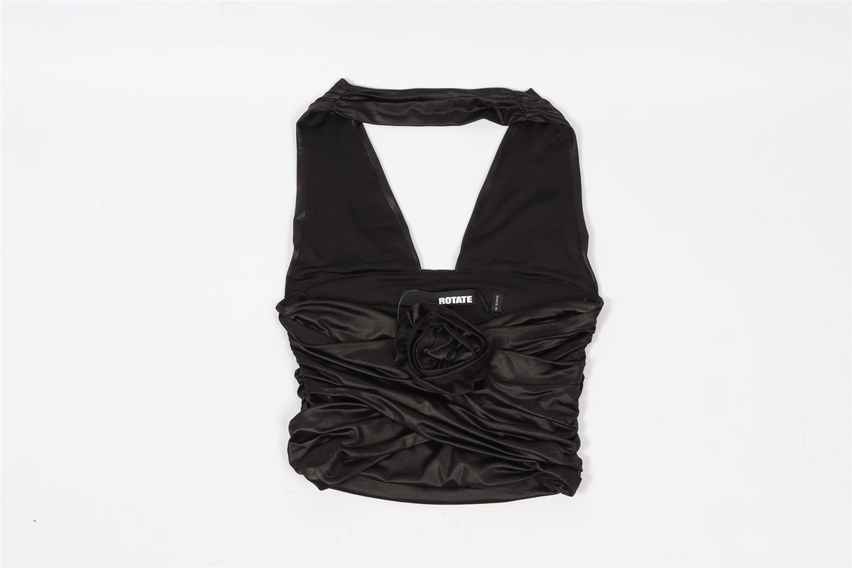 ROTATE BIRGER CHRISTENSON BLACK CROPPED JERSEY TOP UK 4