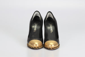 CHANEL 2013 CHAIN DETAILED LEATHER PUMPS EU 37 UK 4 US 7