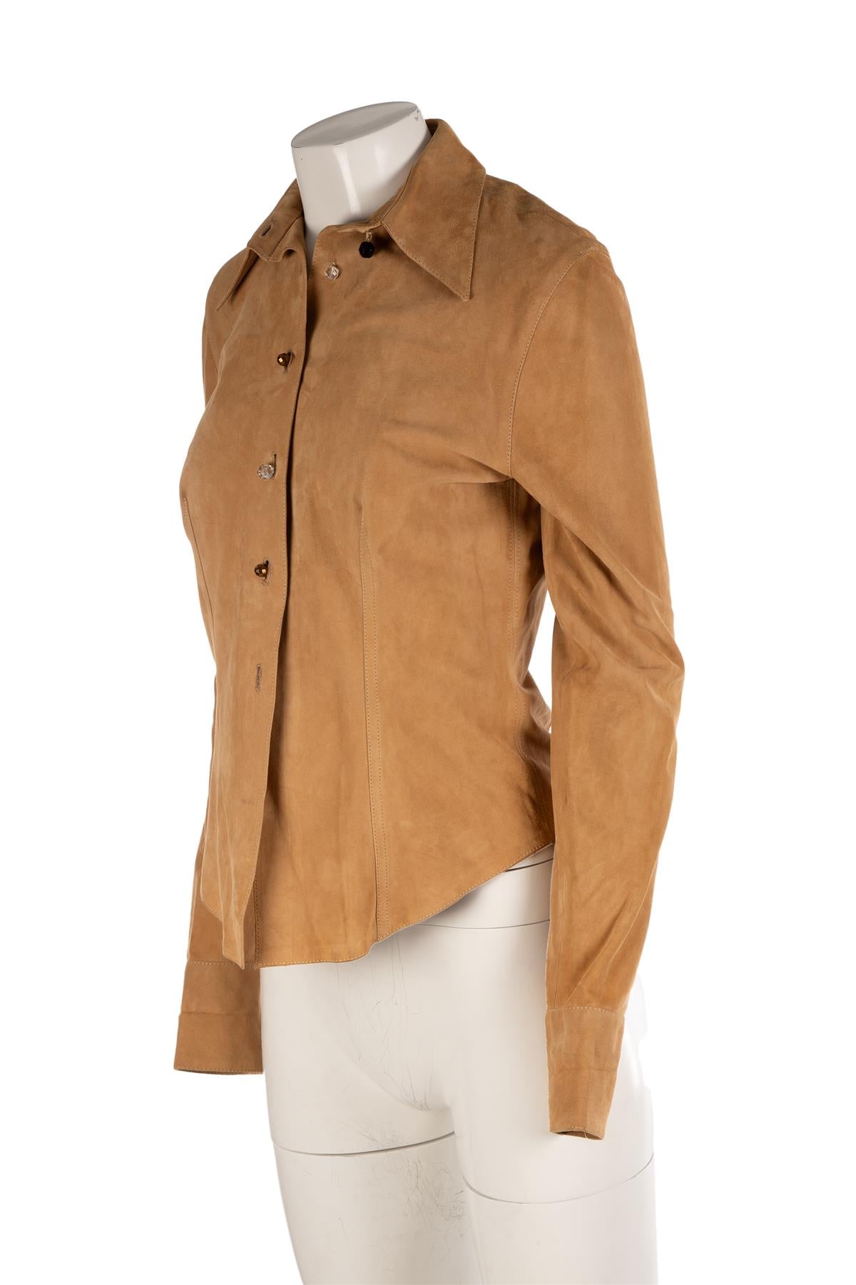 ROBERTO CAVALLI TAN VINTAGE SUEDE SHIRT MEDIUM