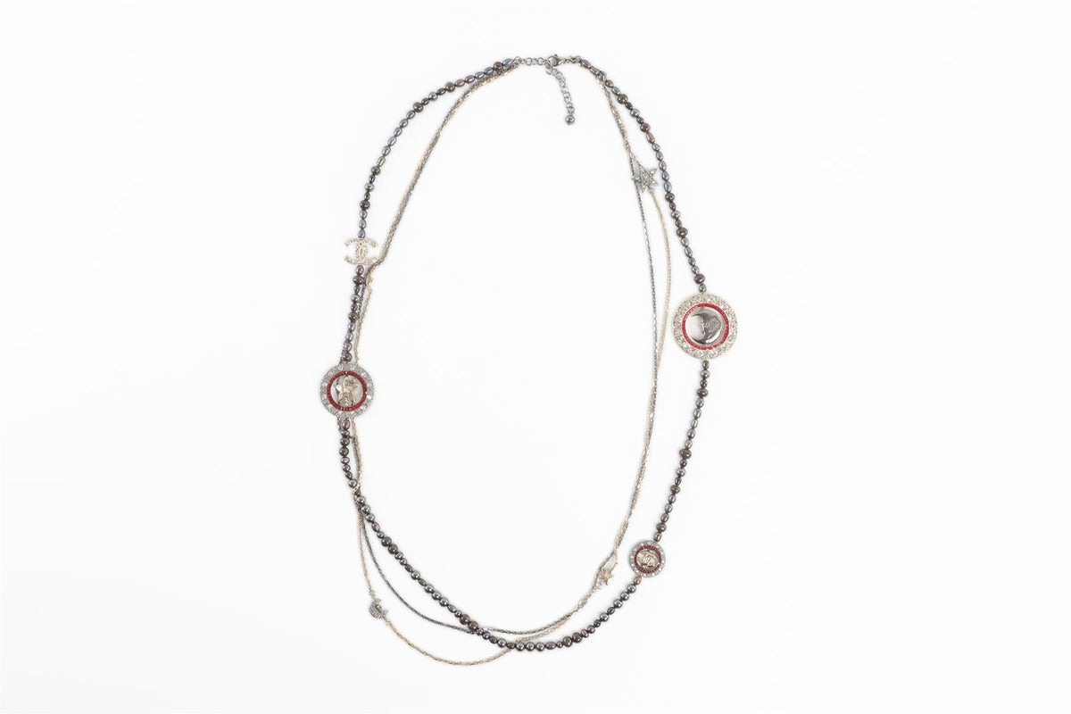 CHANEL GREY 2017 CC PEARL AND CHAIN NECKLACE