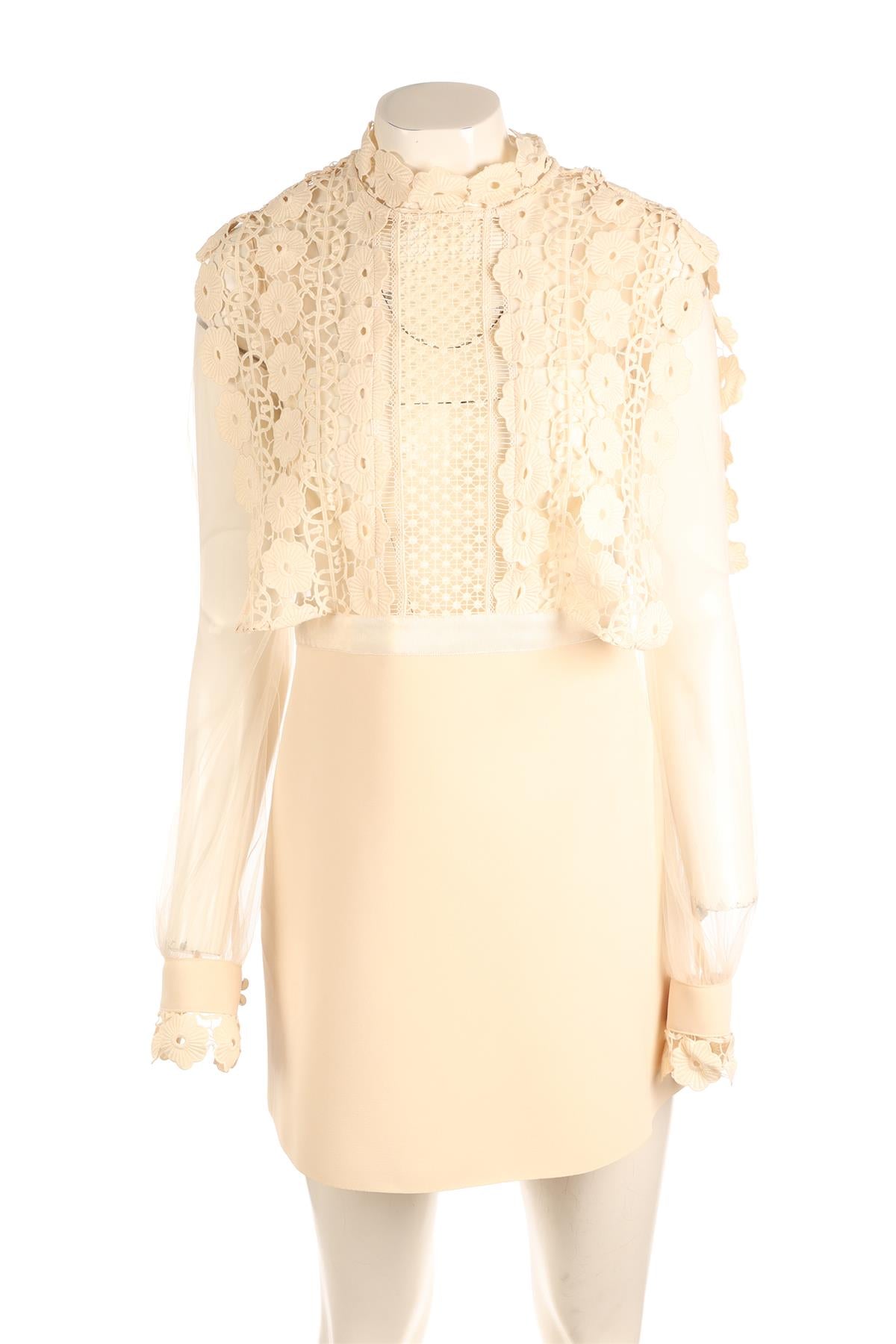 SELF-PORTRAIT CREAM CROCHET MINI DRESS UK 10