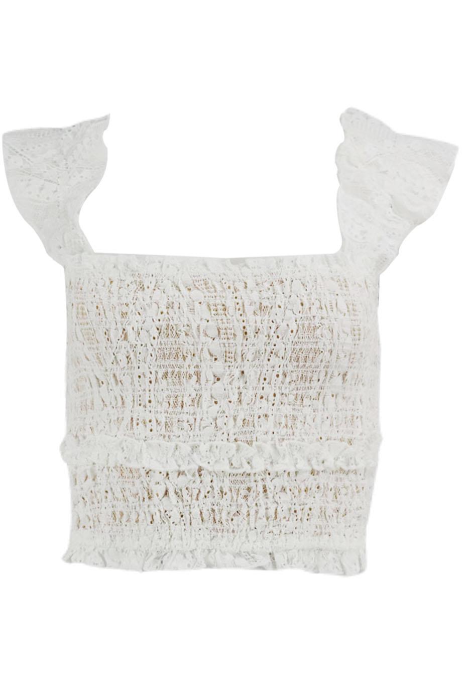 SAYLOR CROPPED SHIRRED LACE TOP XSMALL