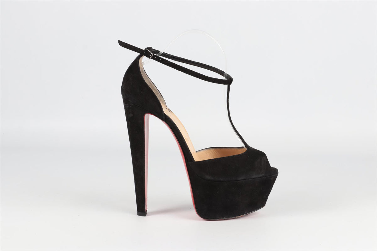 CHRISTIAN LOUBOUTIN BLACK SUEDE PLATFROM SANDALS EU 39 UK 6 US 9