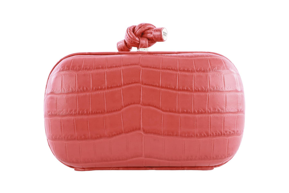BOTTEGA VENETA RED KNOT CROCODILE CLUTCH