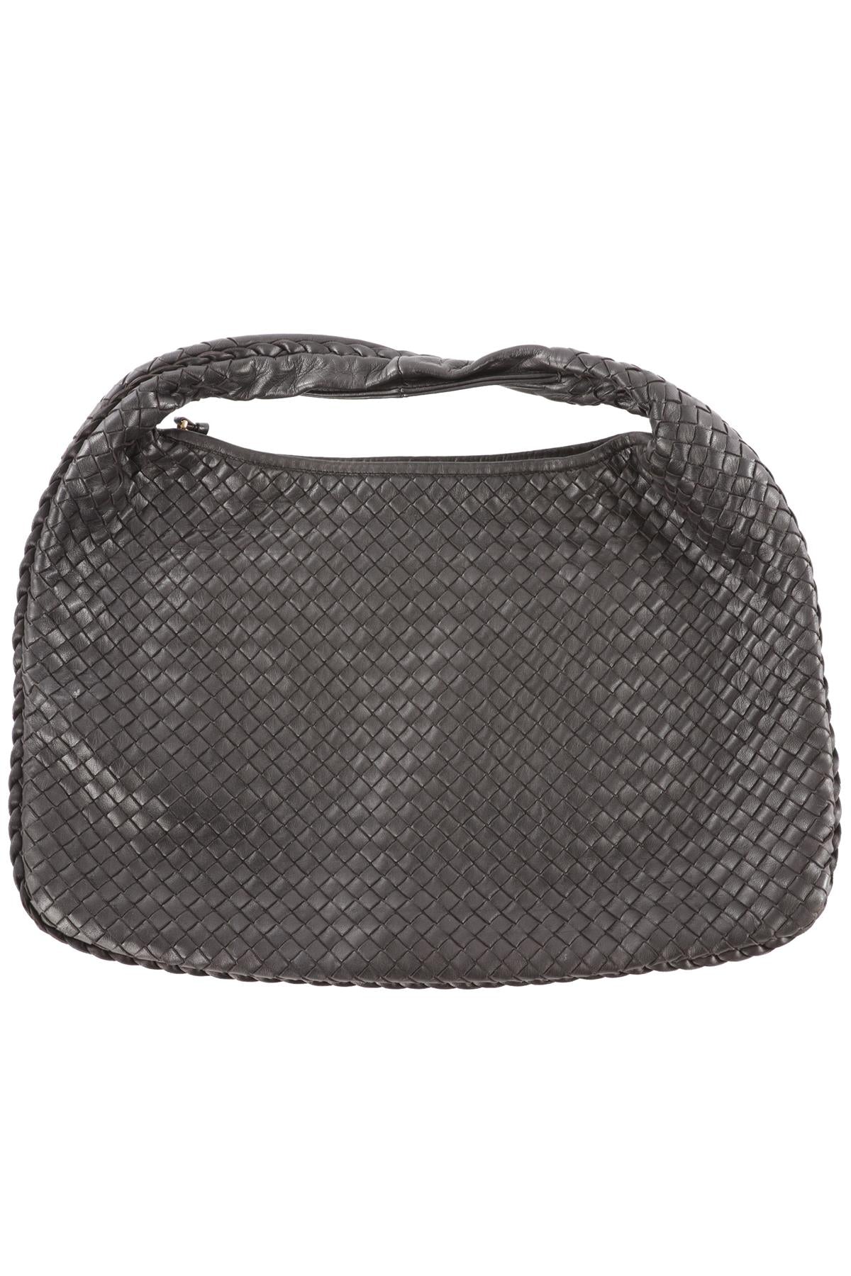 BLACK MEDIUM INTRECCIATO LEATHER SHOULDER BAG