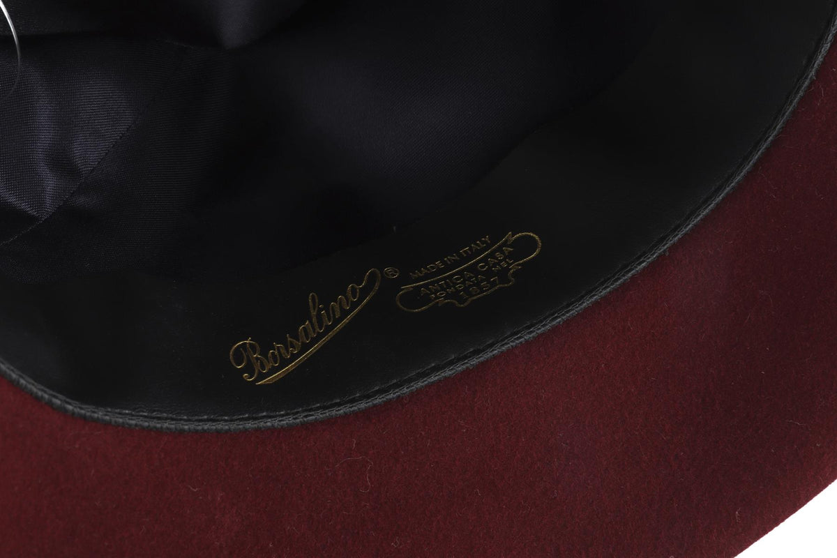 BORSALINO BURRGUNDY FELT FEDORA 58CM
