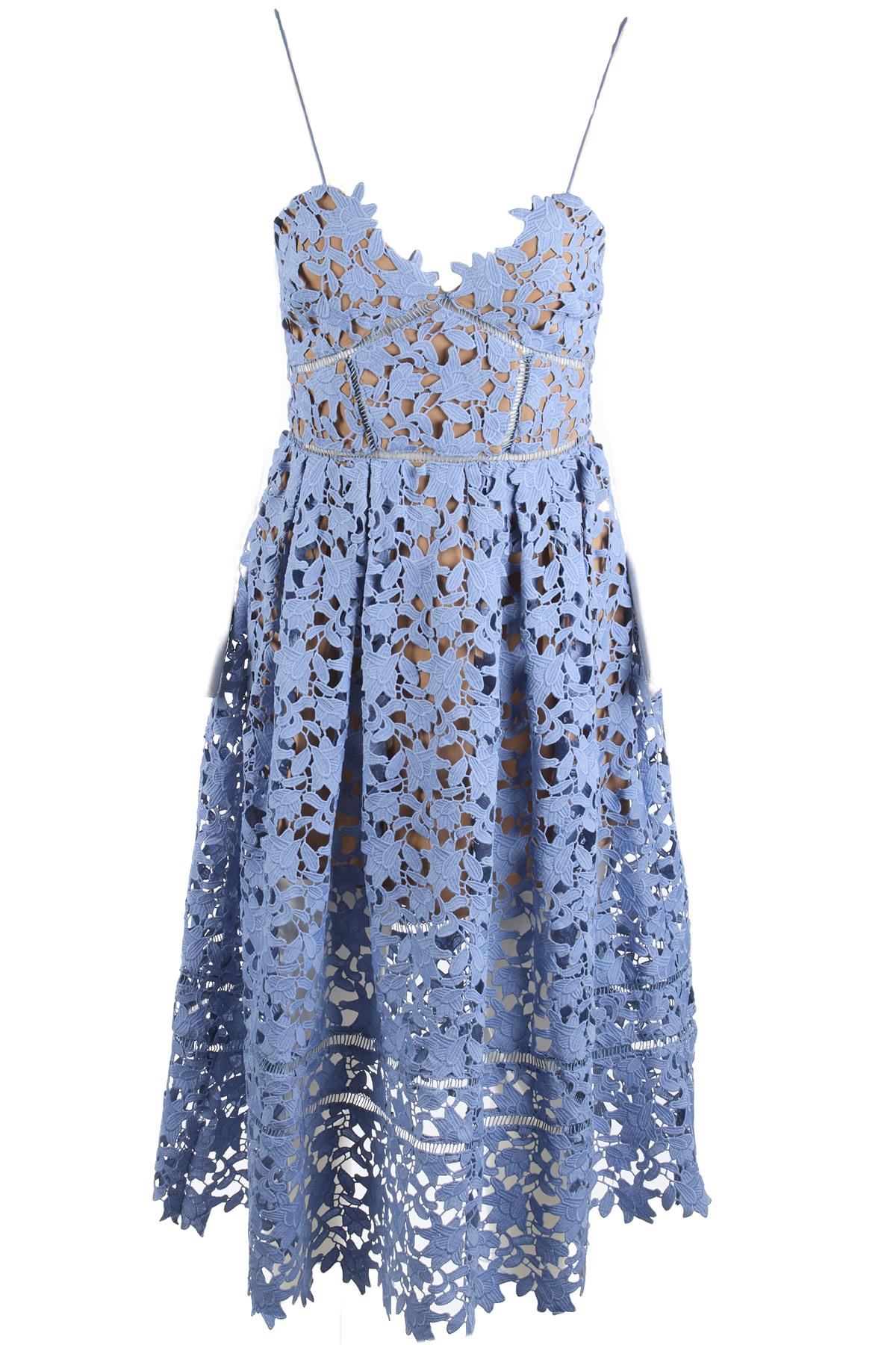 SELF-PORTRAIT BLUE CROCHET MIDI DRESS UK 10