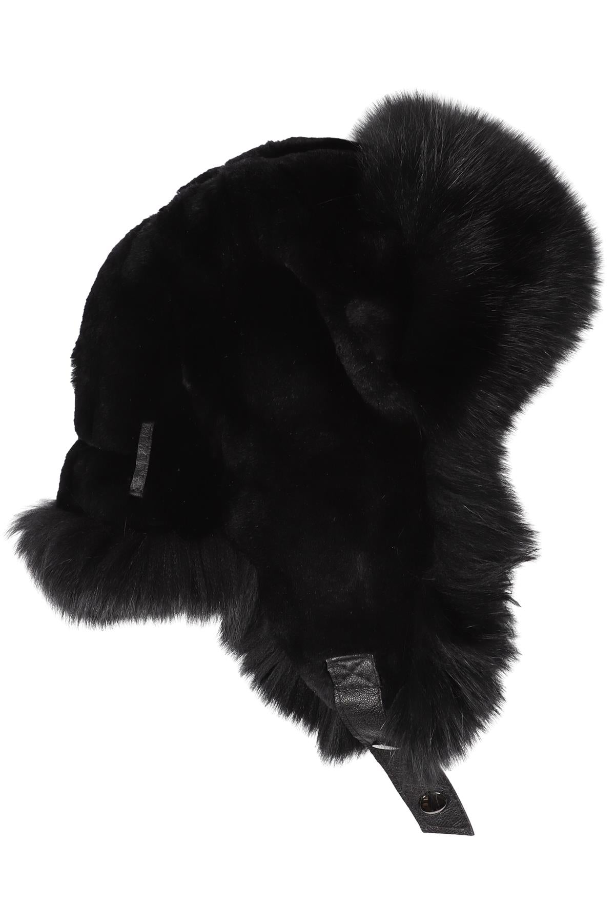 JOSEPH BLACK FOX AND RABBIT FUR HAT ONE SIZE