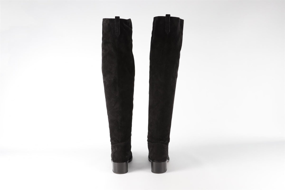 CHRISTIAN DIOR BLACK GLOBAL SUEDE OVER THE KNEE BOOTS EU 38.5 UK 5.5 US 8.5