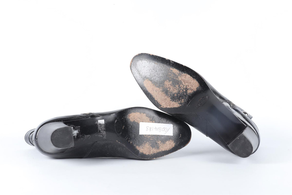 TOD'S BLACK PATENT LEATHER ANKLE BOOTS EU 38.5 UK 5.5 US 8.5