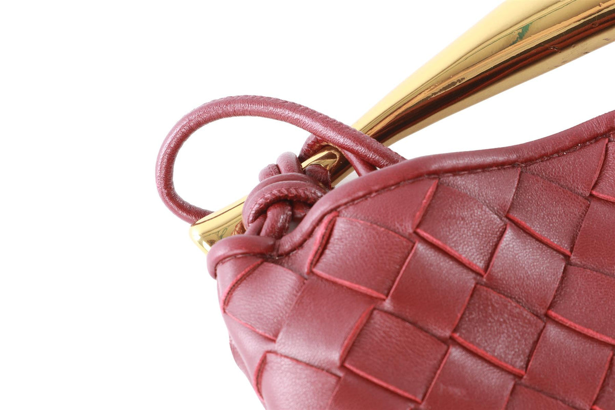 BOTTEGA VENETA BURGUNDY SARDINE MINI INTRECCIATO LEATHER SHOULDER BAG