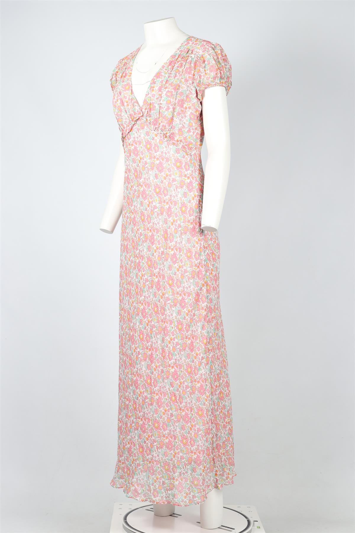 LOVESHACKFANCY + LIBERTY PINK FLORAL PRINT CHIFFON MAXI DRESS US 8 UK 12