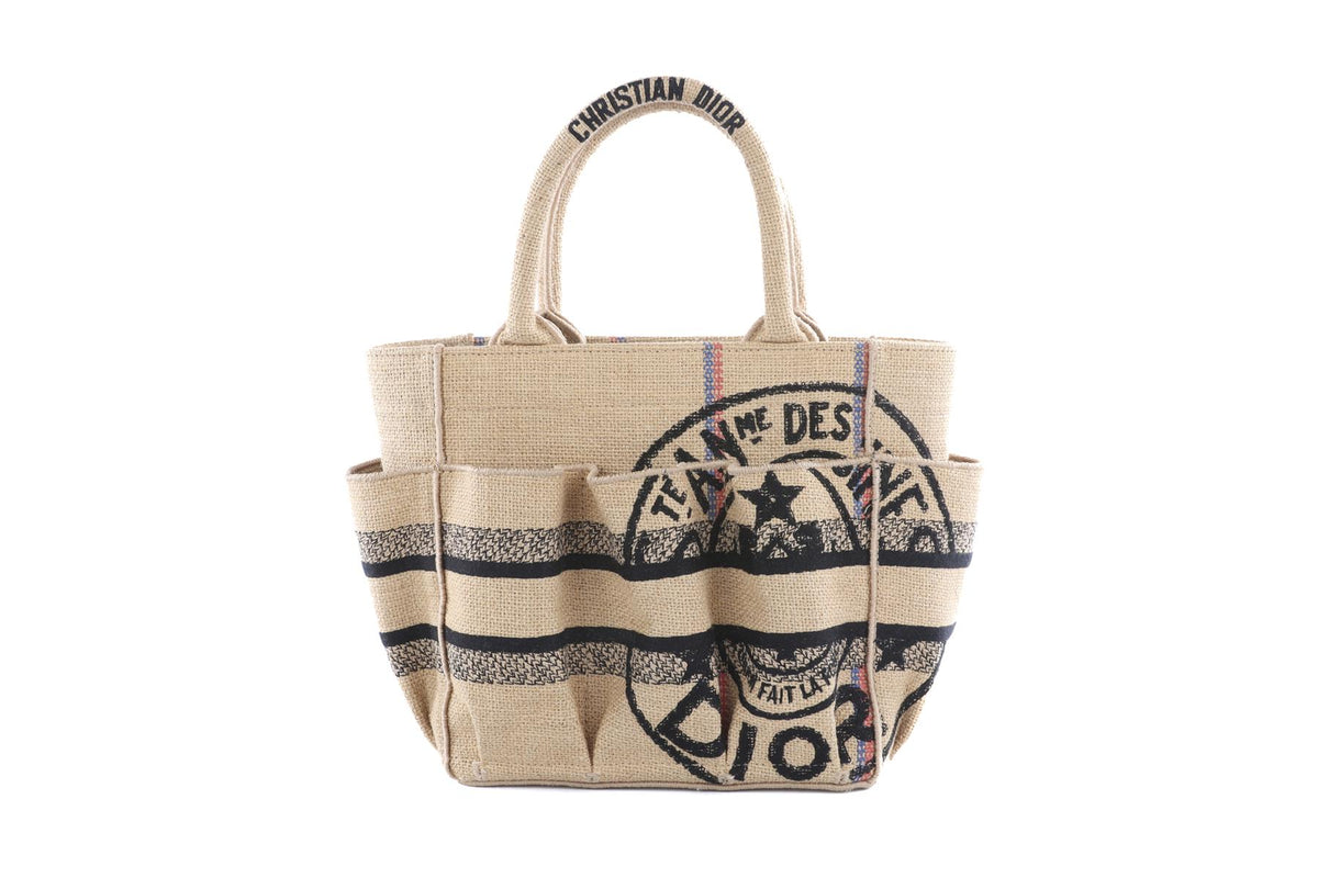 CHRISTIAN DIOR BEIGE 2022 CATHERINE SMALL JUTE TOTE BAG