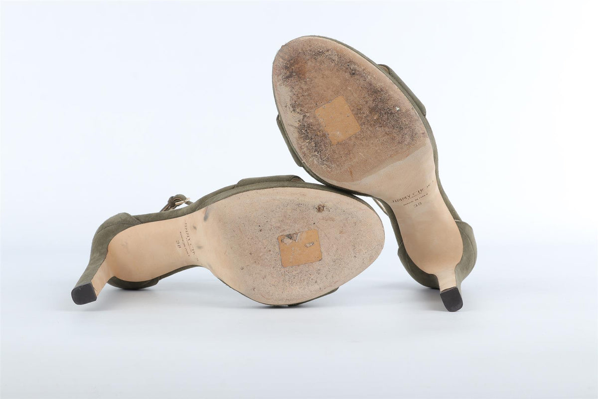 JIMMY CHOO GREEN SUEDE SANDALS EU 38 UK 5 US 8