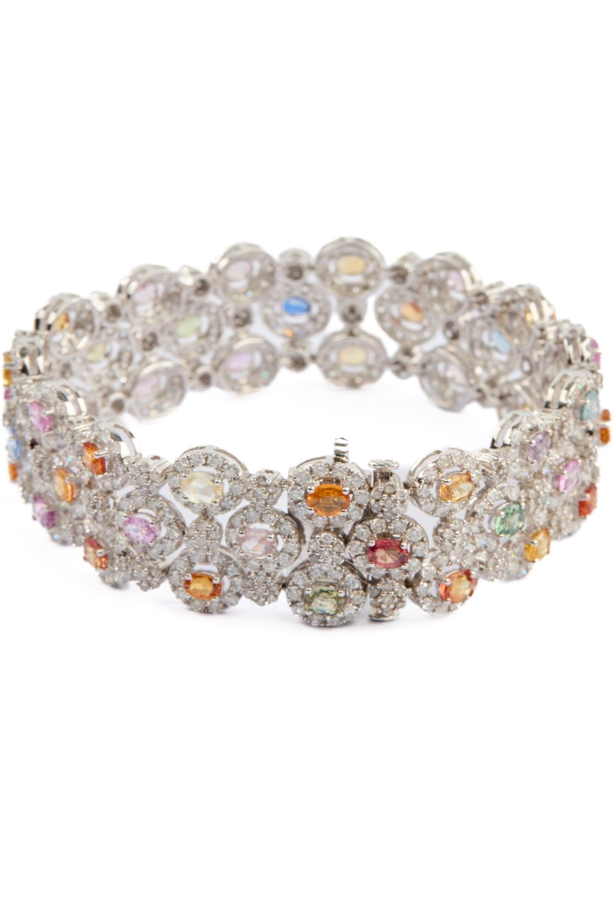 18K WHITE GOLD DIAMOND AND GEMSTONE BRACELET