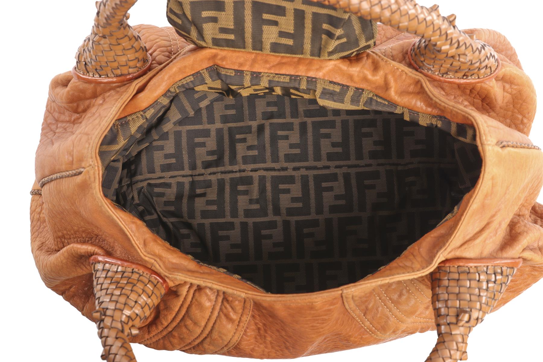 FENDI BROWN SPY FF ZUCCA LEATHER TOTE BAG