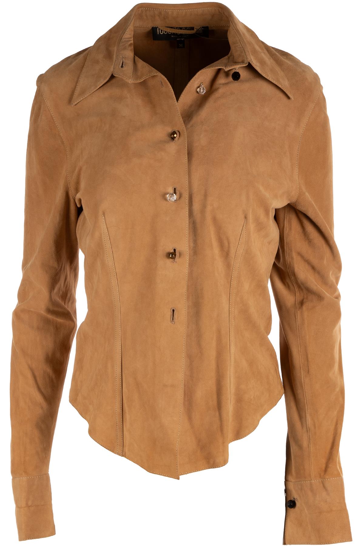 ROBERTO CAVALLI TAN VINTAGE SUEDE SHIRT MEDIUM