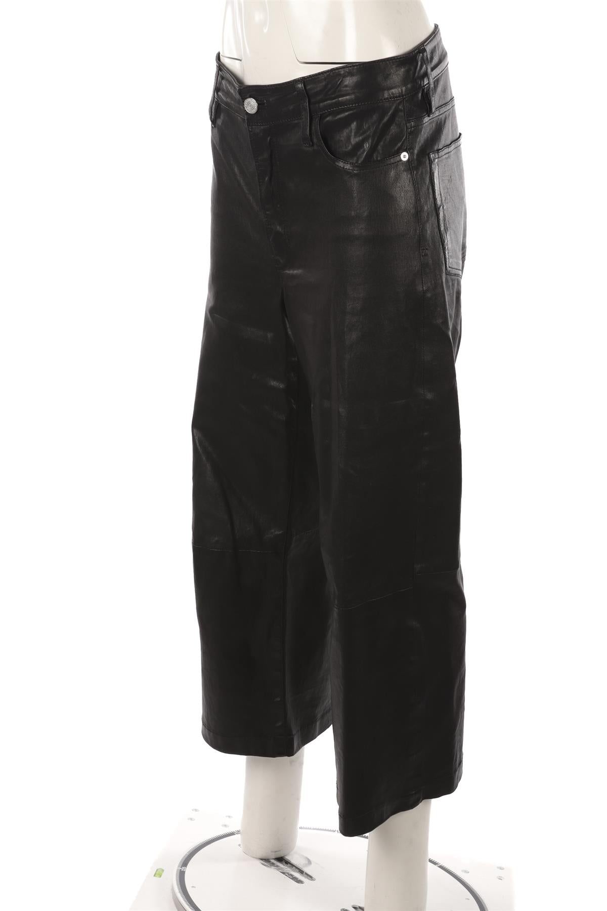 FRAME BLACK LEATHER WIDE LEG PANTS