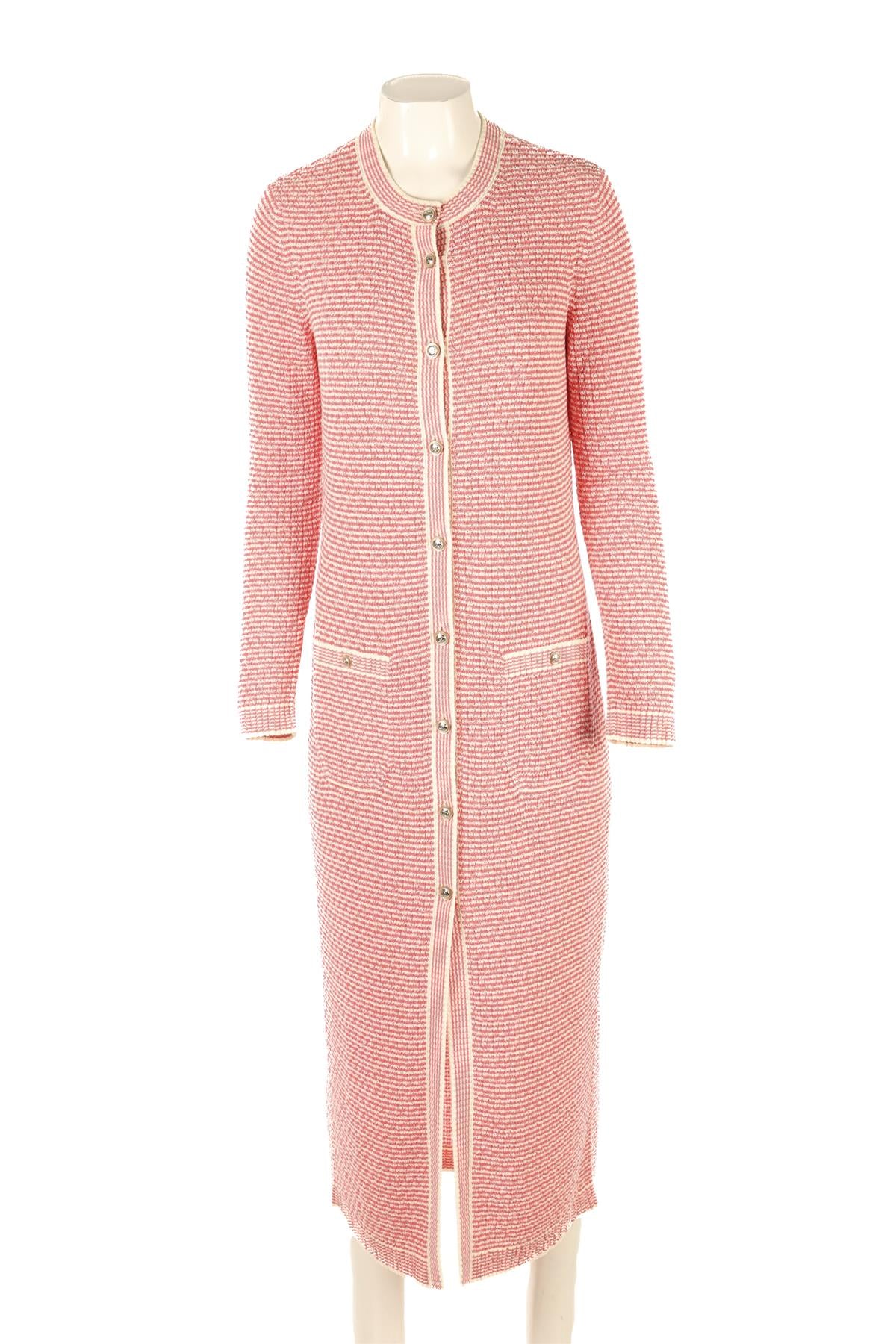 CHANEL PINK 2021 COTTON CARDIGAN FR 38 UK 10