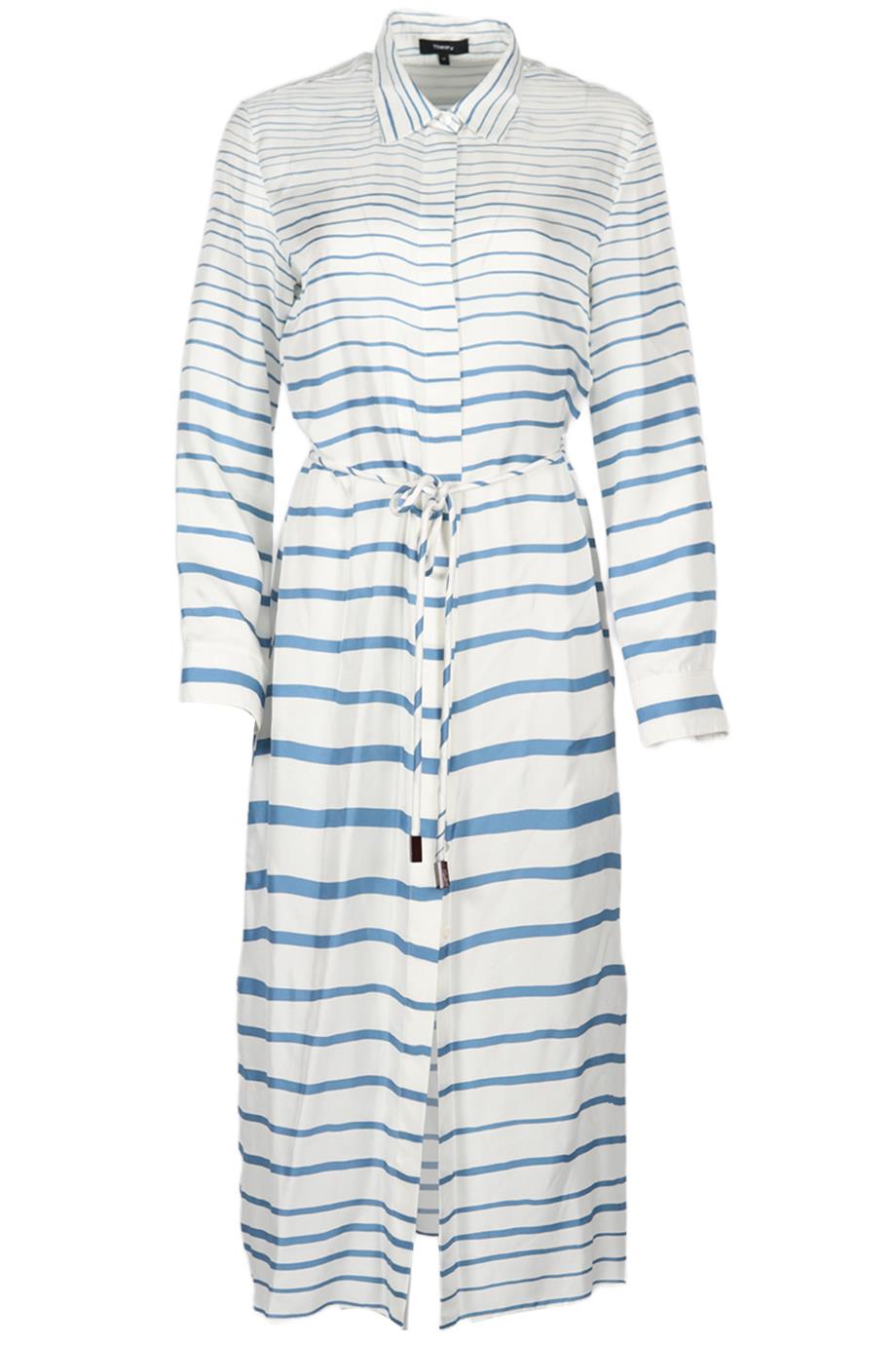 THEORY BELTED STRIPPED SILK MIDI DRESS (COMES WITH SLIP) SMALL