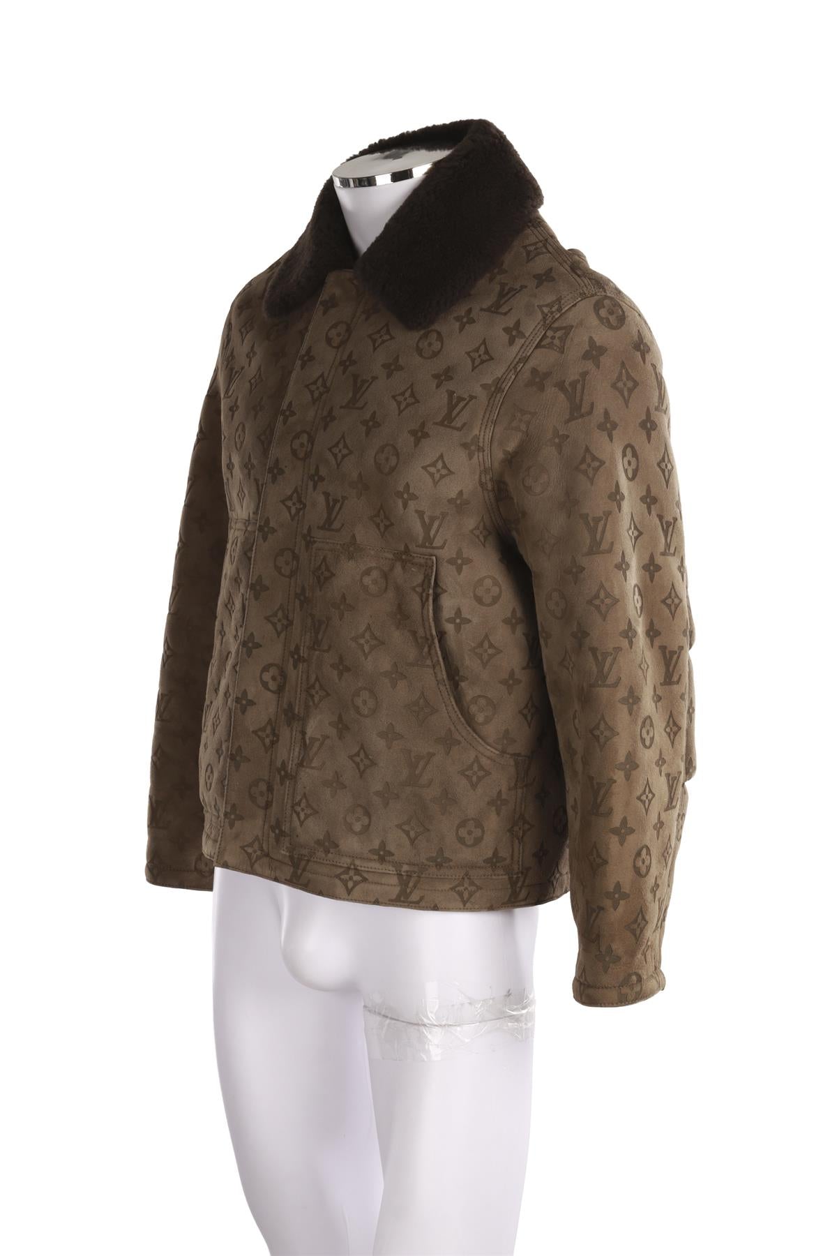 LOUIS VUITTON BROWN MEN'S 2022 MONOGRAM SUEDE AND SHEARLING JACKET FR 48 UK 38