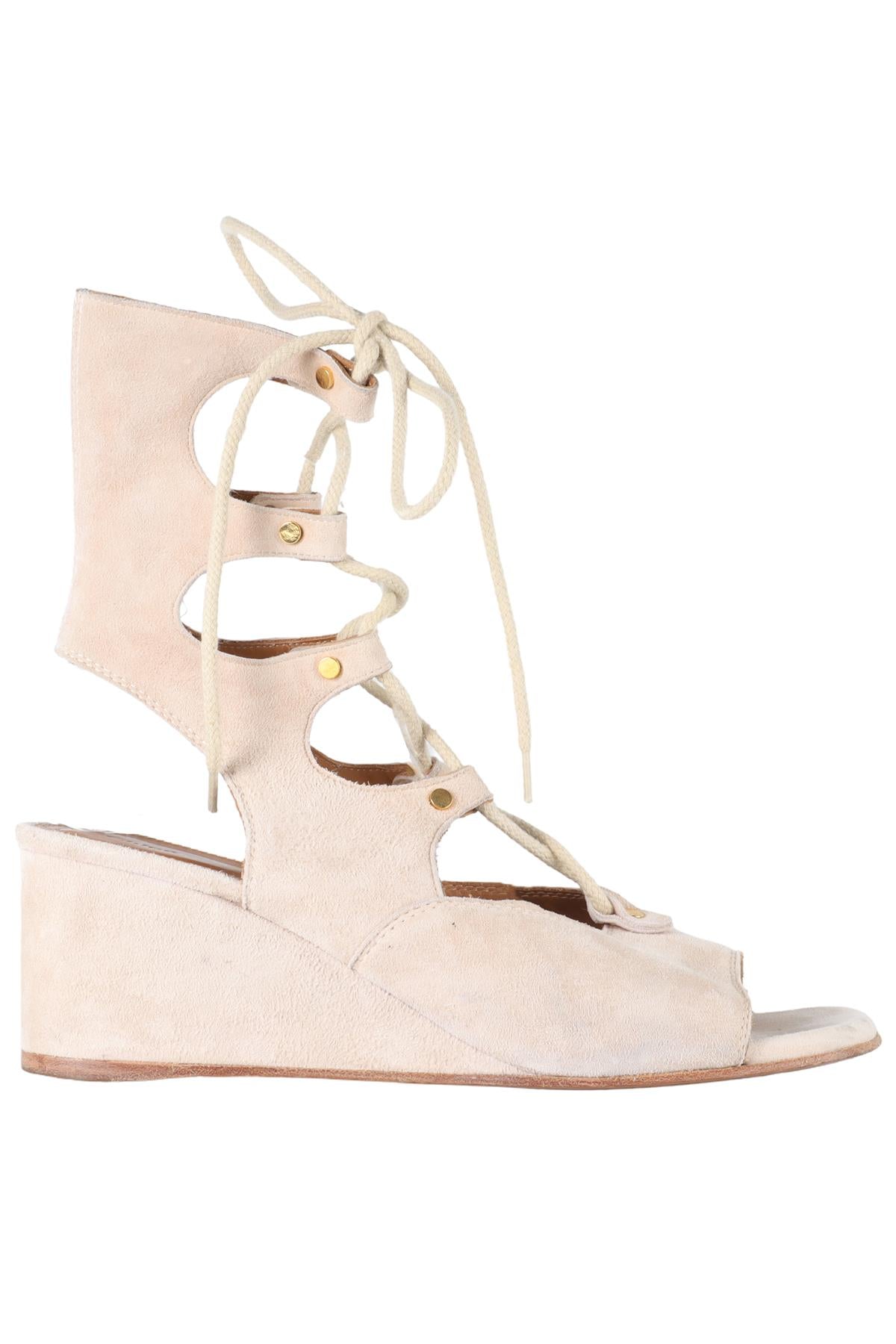 CHLOÉ BEIGE SUEDE WEDGE SANDALS EU 38.5 UK 5.5 US 8.5
