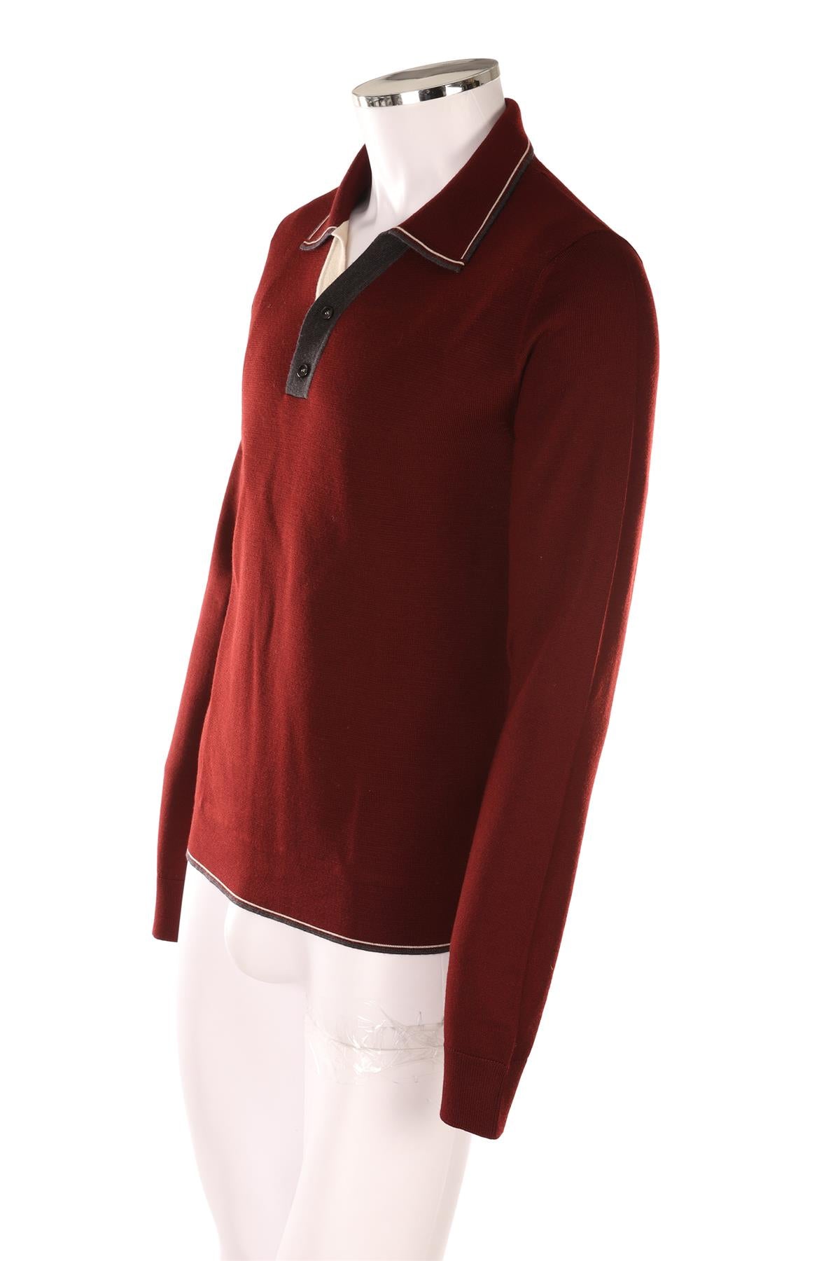 DOLCE & GABBANA BURGUNDY MEN'S WOOL POLO SWEATER IT 46 UK 36