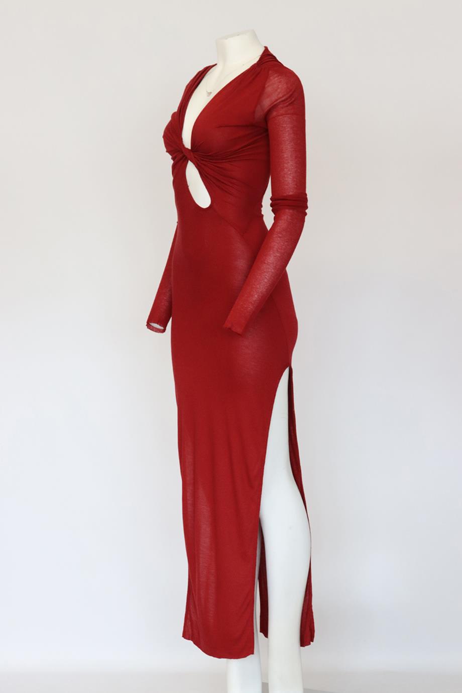 RICK OWENS LILLES CUTOUT STRETCH JERSEY MIDI DRESS IT 38 UK 6