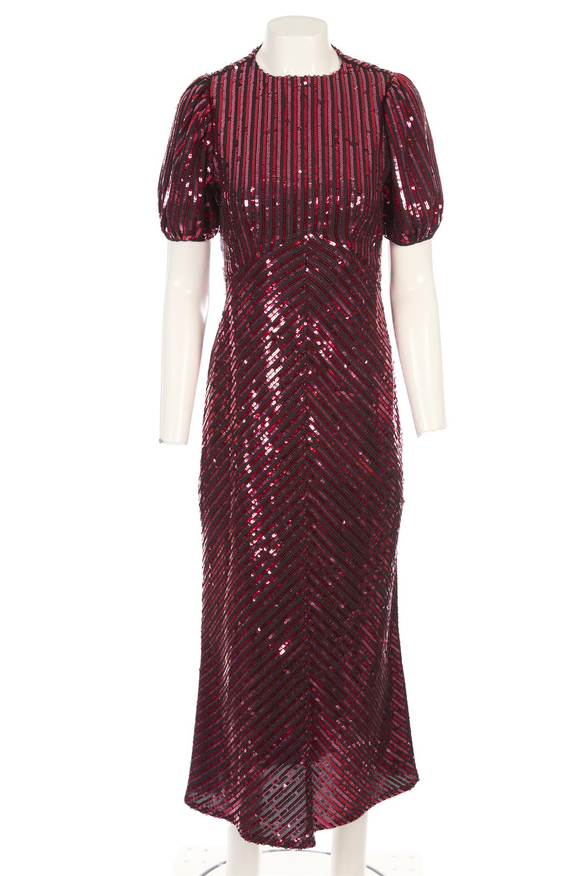 RIXO RED SEQUIN MIDI DRESS MEDIUM