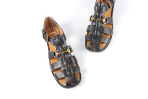 GUCCI BLACK LEATHER FISHERMAN SANDALS EU 37.5 UK 4.5 US 7.5