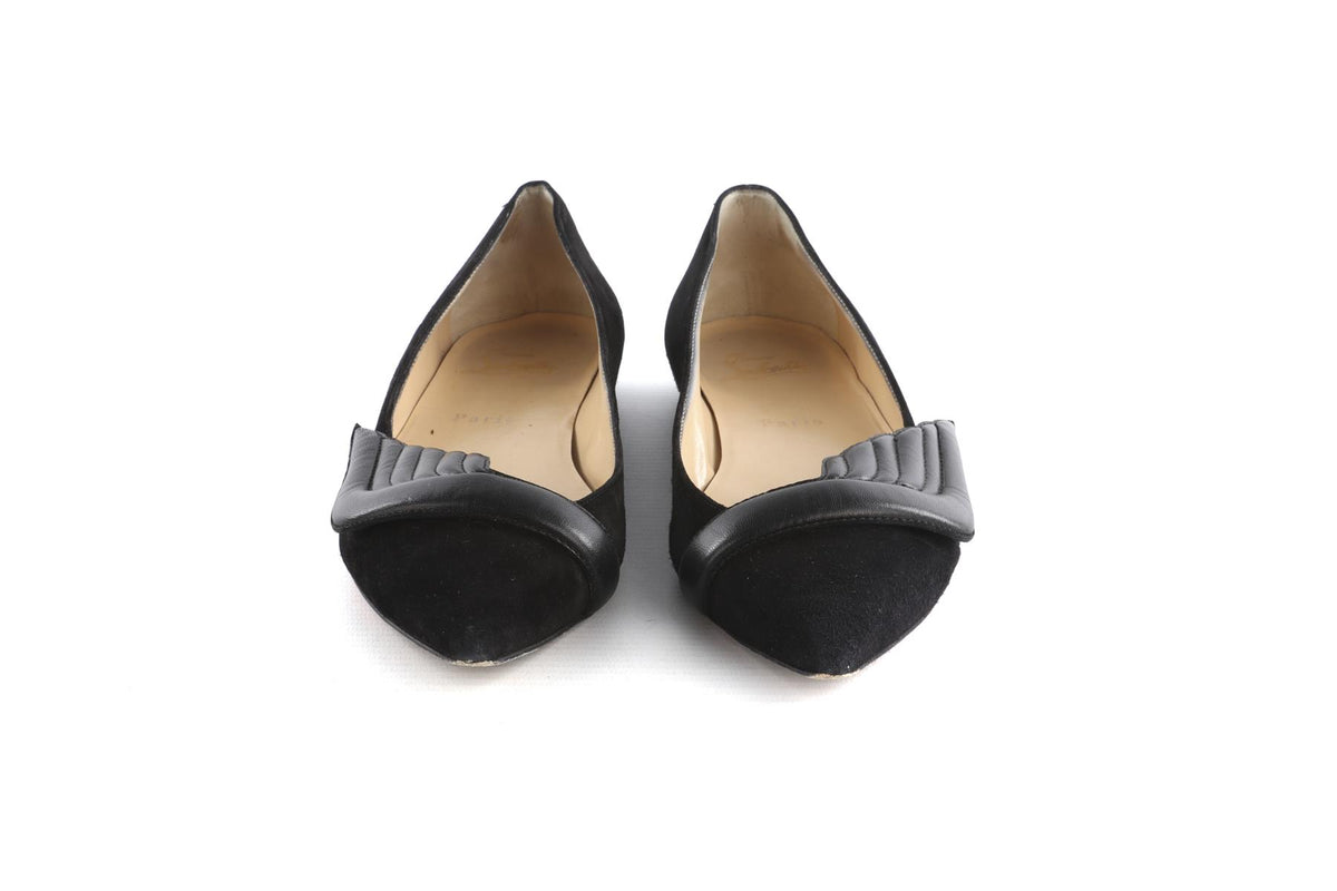 CHRISTIAN LOUBOUTIN BLACK SUEDE BALLET FLATS EU 38 UK 5 US 8