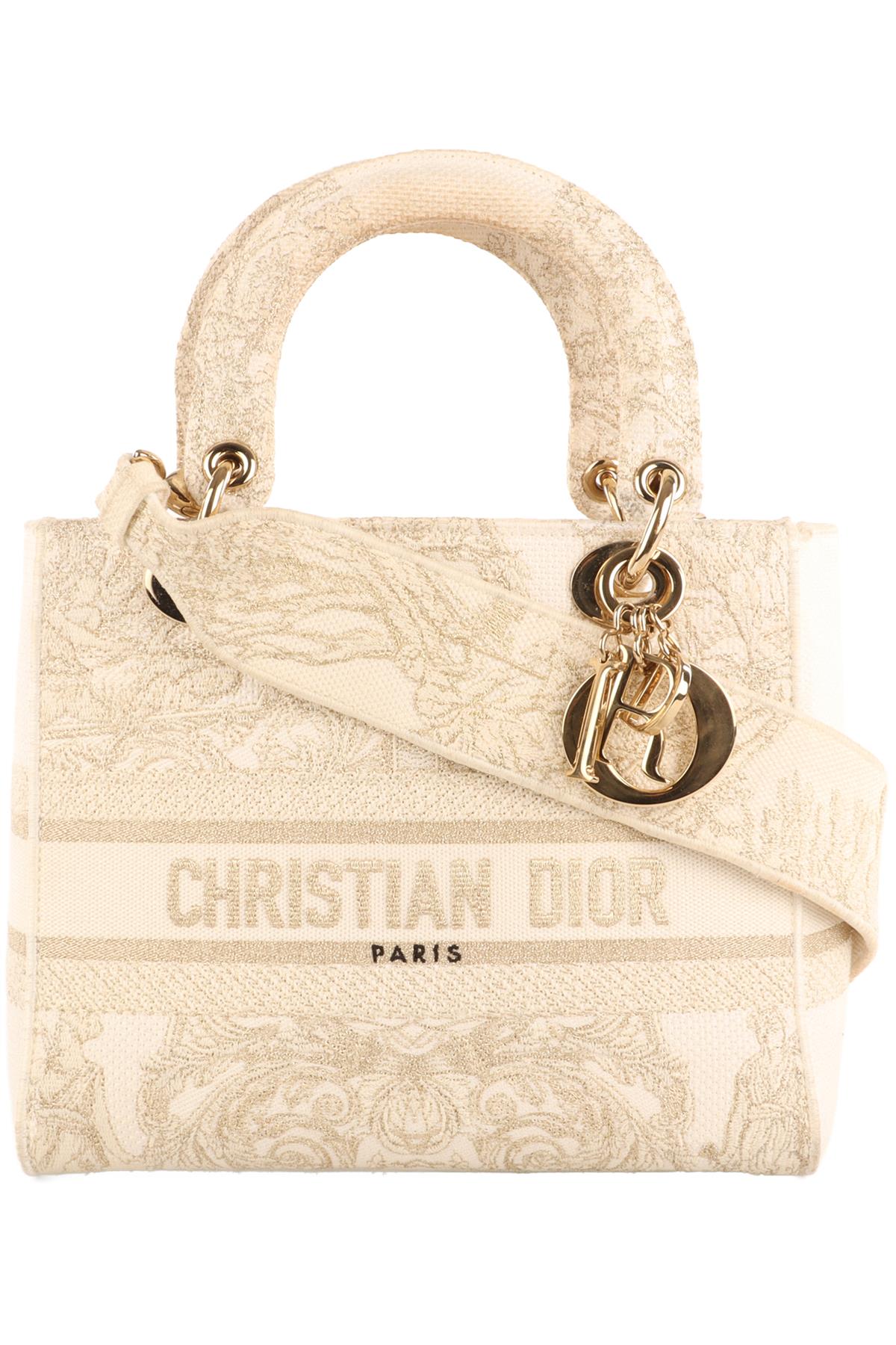 CHRISTIAN DIOR IVORY LADY D-LITE MEDIUM TOILE DE JOUY CANVAS TOTE BAG